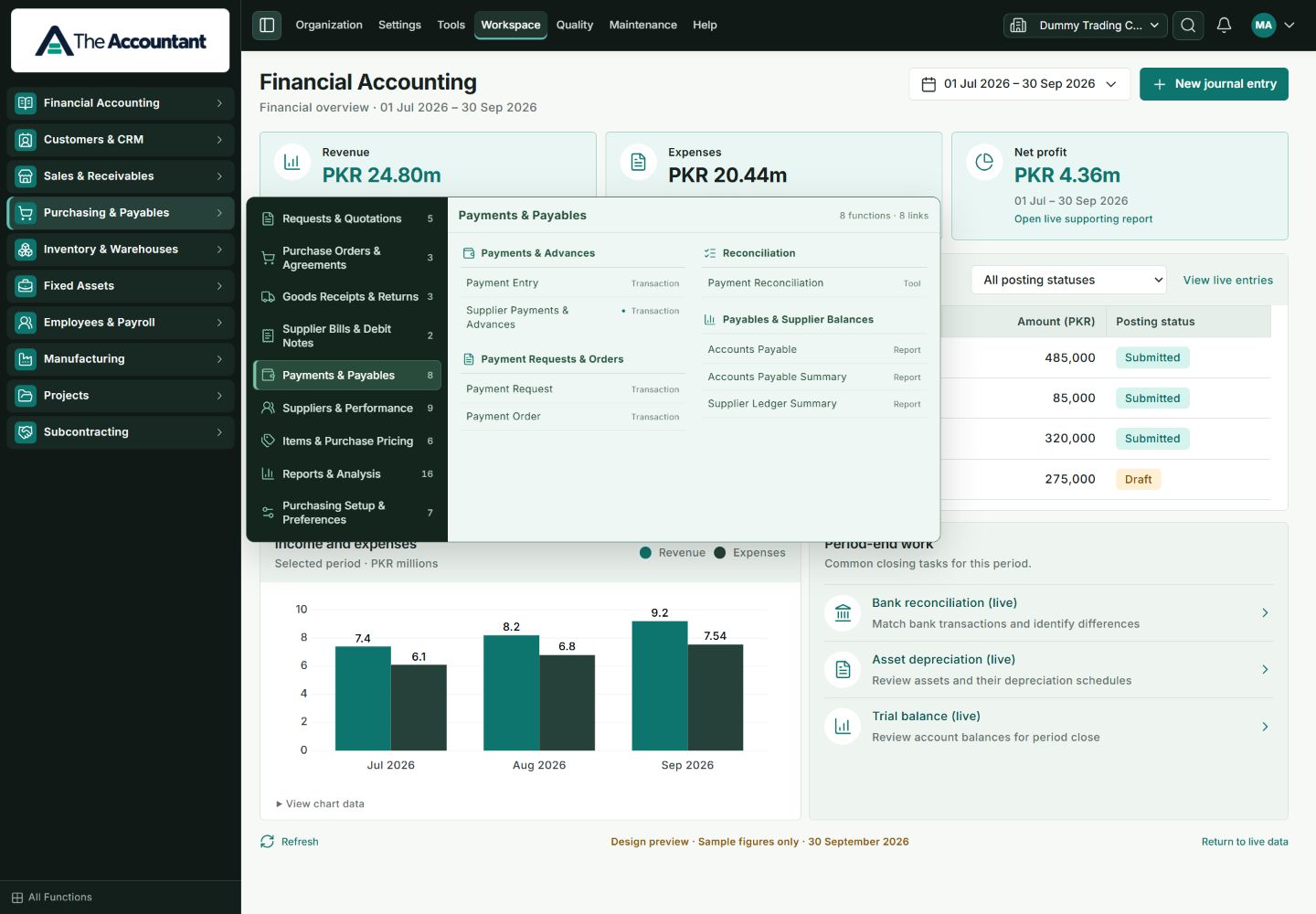 Current TA Purchasing & Payables navigation, Payments & Payables